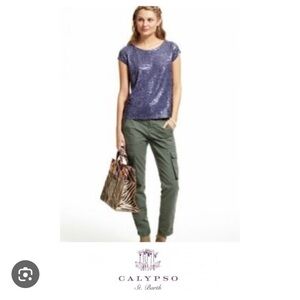 CALYPSO St BARTH  Y2K Sequin Bruni Tee Purple Size XS Short Sleeve Top